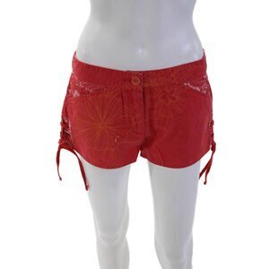 JOS Womens Cotton Floral Print Lace-Up Button Zip Casual Shorts Red Size EUR 29